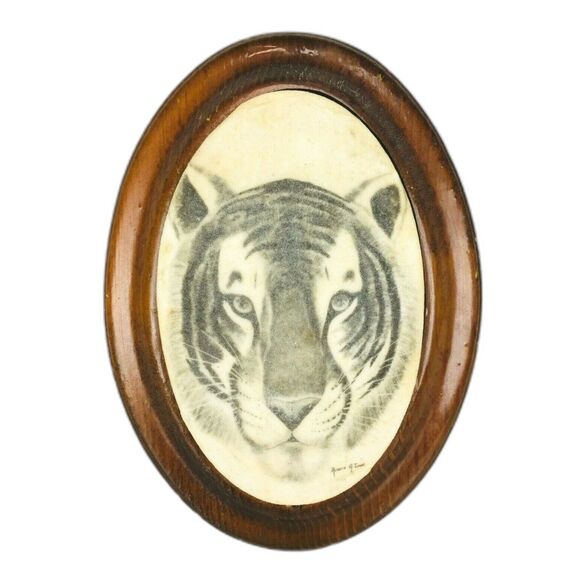 Vintage 70s Robert G Lowe Original Tiger Sand Art Signed Folk Art Framed - Picture 2 of 6